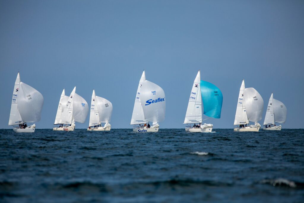 A photo of a sailing regatta.