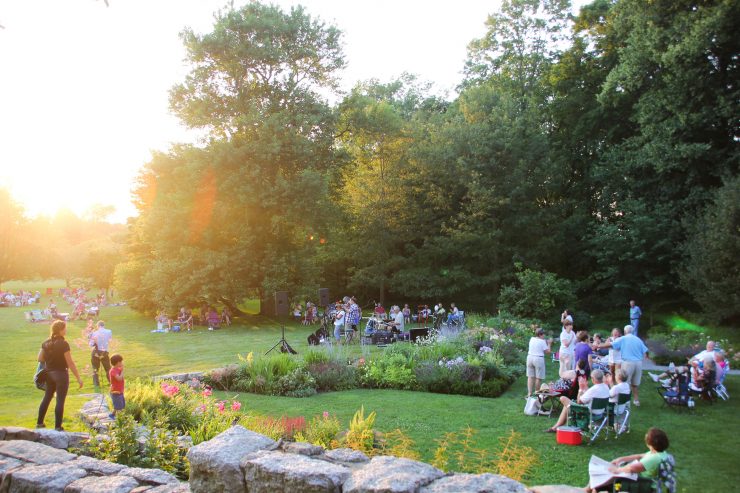 Blithewold Mansion, Gardens & Arboretum in Bristol Rhode Island hosting Music at Sunset concert.
