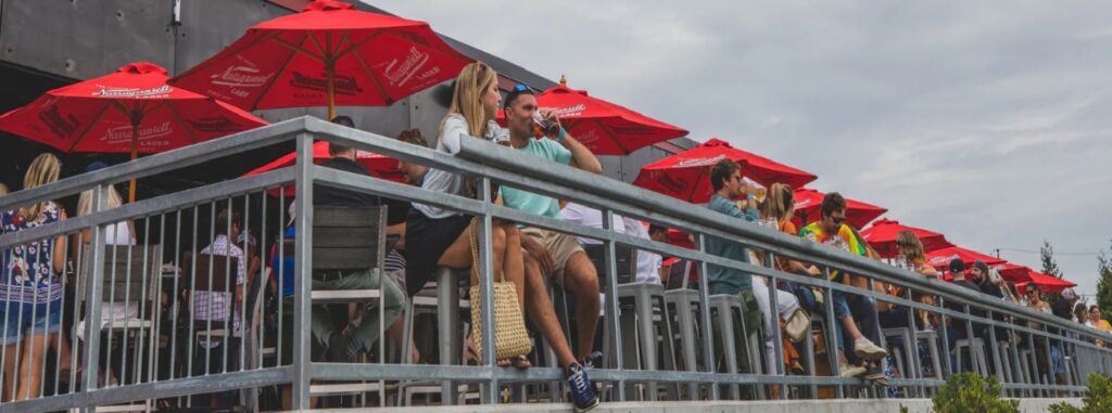 A photo of the patio at Narragansett Brewery, located near India Point Park in Providence’s Fox Point.